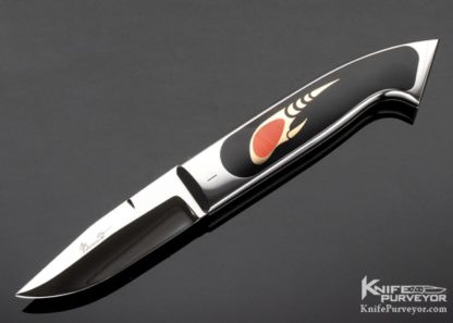 Charly Bennica Custom Knife Bakelite with Gold and Red Coral Inlays