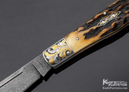 Harvey Dean Custom Knife Coke Bottle Slipjoint Engraved Bolsters 11113 Close Up