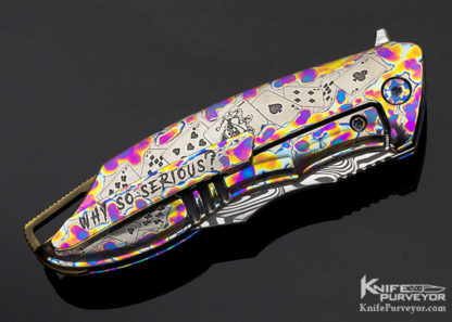 Michael Zieba Custom Knife S7 "Joker" with Marble Carbon Fiber & Custom Annodized Scales and Bronze Spacer - Image 7