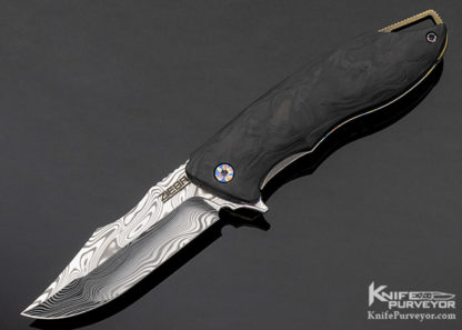 Michael Zieba Custom Knife S7 "Joker" with Marble Carbon Fiber & Custom Annodized Scales and Bronze Spacer - Image 8