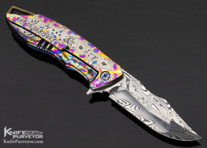 Michael Zieba Custom Knife S7 "Joker" with Marble Carbon Fiber & Custom Annodized Scales and Bronze Spacer - Image 3