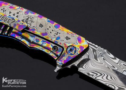 Michael Zieba Custom Knife S7 "Joker" with Marble Carbon Fiber & Custom Annodized Scales and Bronze Spacer - Image 2