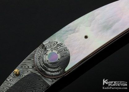 Owen Wood Custom Knife  Damasteel & Mother of Pearl Crescent Linerlock - Image 2