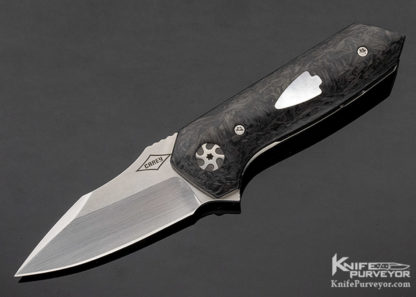 Peter Carey Custom Knife Zeke Marble Carbon Fiber, Flipper Prototype 11116 Open