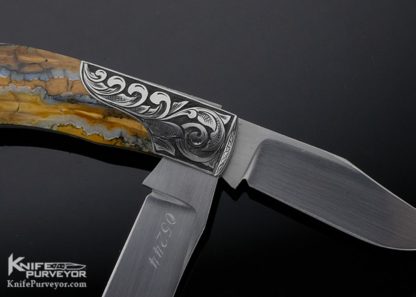 Weldon G. Whitley Custom Knife "Baby Horn" Sole Authorship Engraved Mammoth Tooth 2 Blade Slip Joint - Image 6