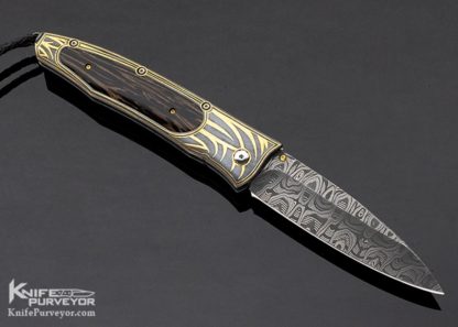 William Henry Custom Knife 830 "Wildwood" Damascus and Koftgari w 24Kt Gold and Black Palmand Ruby Gemstone - Image 4