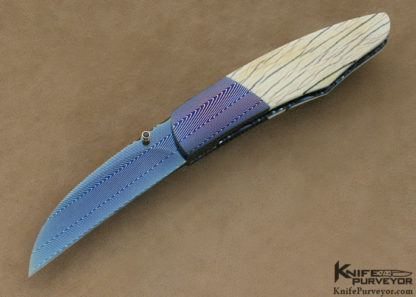 Stan Wilson Custom Knife Blued Robby Thomas Damascus "Gents Wharncliffe" Linerlock