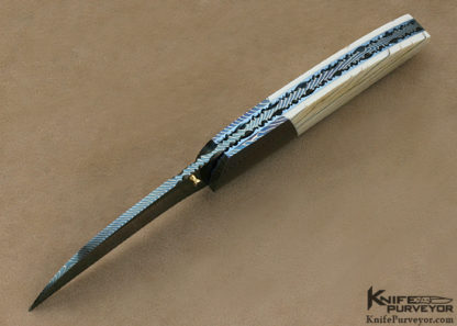 Stan Wilson Custom Knife Blued Robby Thomas Damascus "Gents Wharncliffe" Linerlock - Image 4