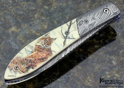 Bill Ogden 100th Custom Knife Sandra Brady Scrimshawed & Damascus Linerlock - Image 3