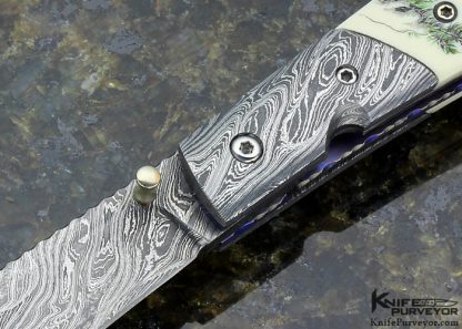 Bill Ogden 100th Custom Knife Sandra Brady Scrimshawed & Damascus Linerlock - Image 2