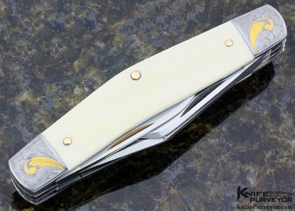 Joel Chamblin Custom Knife 3 3/4-inch 5 Blade Stockman Engraved by Jim Small - Image 4