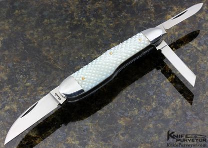 Joel Chamblin Custom Knife Checkered Mother of Pearl Shell Three Blade Whittler Slip Joint