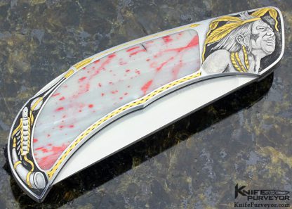 Jack Busfield Custom Knife Ron Skaggs Engraved White Flint Cinnabar Interframe Lockback - Image 3