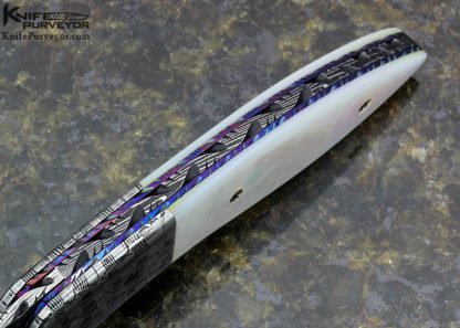 Rick Dunkerley Custom Knife Sole Authorship Mosaic "Fossil" Damascus & Mother of Pearl Shell Linerlock - Image 5