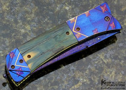 Ron Newton Custom Knife Blued Sole Authorship Damascus 5 Way Release Credit Card Knife - Image 4