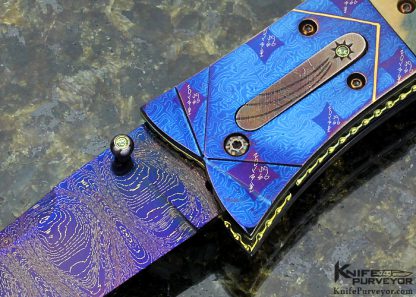 Ron Newton Custom Knife Blued Sole Authorship Damascus 5 Way Release Credit Card Knife - Image 2