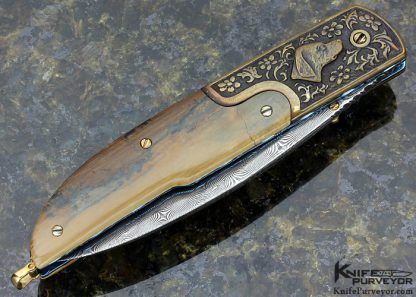 Stephen Olszewski Custom Knife Damascus, Bronze Linerlock - Image 4