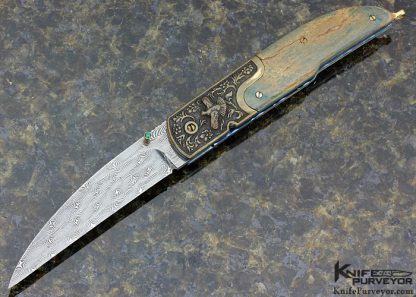 Stephen Olszewski Custom Knife Damascus, Bronze Linerlock