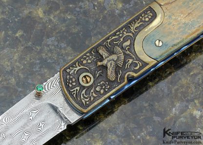 Stephen Olszewski Custom Knife Damascus, Bronze Linerlock - Image 2