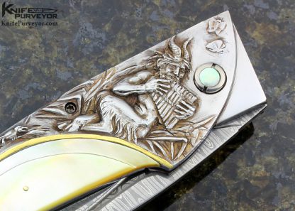 Arpad Bojtos Custom Knife Carved Art Knife "Pan and the Virgin" Linerlock - Image 6