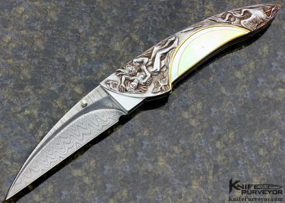 Arpad Bojtos Custom Knife Carved Art Knife "Pan and the Virgin" Linerlock