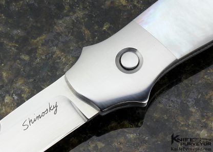 Andy Shinosky Custom Knife Pearl Shell Button Release Lockback - Image 2