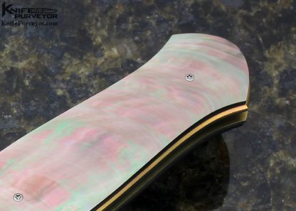 Owen Wood Custom Knife Black Lip Tahitian Pearl Shell & Sole Authorship "Chevron & Explosion" Mosaic Damascus D/A Auto Dagger Engraved by Amayak Stepanyan - Image 3