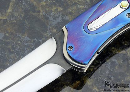 Rex Robinson Custom Knife Fluted Gold Lip Pearl Shell & Fluted Blued Damascus Automatic Linerlock - Image 2