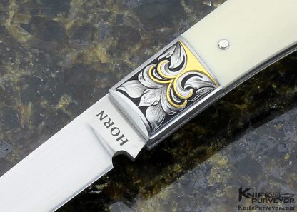 Jess Horn Custom Knife Engraved by Julie Warenski 24Kt. Gold Lockback - Image 2