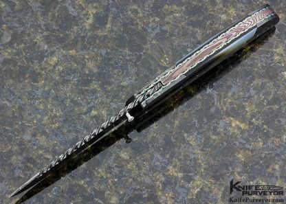 George Muller Custom Knife Black Lip Tahitian Pearl & Blued Mosaic Damascus Linerlock - Image 5