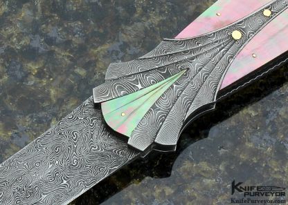 Ken Steigerwalt Custom Knife Damascus & Blacklip Tahitian Pearl Shell Lockback Dagger - Image 2