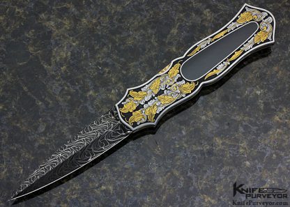 Joe Kious Custom Knife Black Edwards Jade Interframe "Tulip" Auto Engraved By Joe Mason