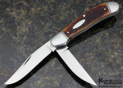 Bill Ruple Custom Knife Amber Jigged Bone Copperhead Trapper