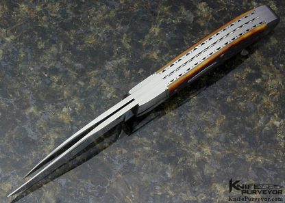 Bill Ruple Custom Knife Amber Jigged Bone Copperhead Trapper - Image 5