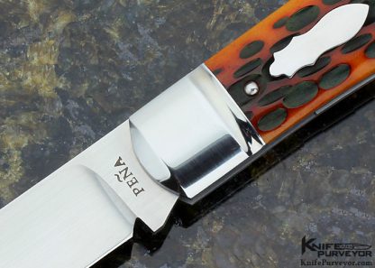 E3 mar 15 Enrique Pena Custom Knife Red Jigged Bone Lockback - Image 2