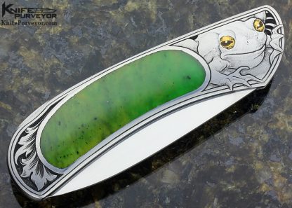 Steve Hoel Custom Knife Jade Interframe Lockback Engraved by Jon Robyn - Image 4