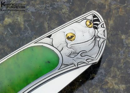 Steve Hoel Custom Knife Jade Interframe Lockback Engraved by Jon Robyn - Image 5