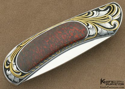 Steve Hoel Custom Knife Dinosaur Bone Lockback Engraved by Julie Warenski - Image 3