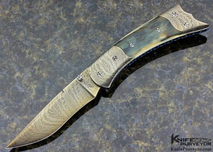 Josh Smith Custom Knife  Blued Sole Authorship Damascus Linerlock