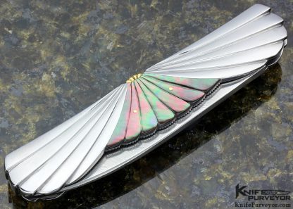 Ken Steigerwalt Custom Knife Fluted Black Lip Pearl and Carved Steel "Icarus Lockback" - Image 8