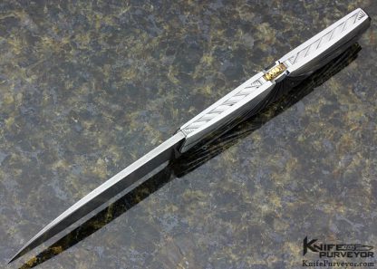 Ken Steigerwalt Custom Knife Fluted Black Lip Pearl and Carved Steel "Icarus Lockback" - Image 4