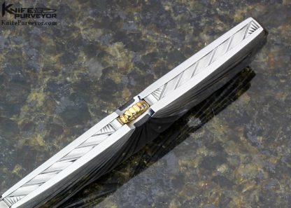 Ken Steigerwalt Custom Knife Fluted Black Lip Pearl and Carved Steel "Icarus Lockback" - Image 5