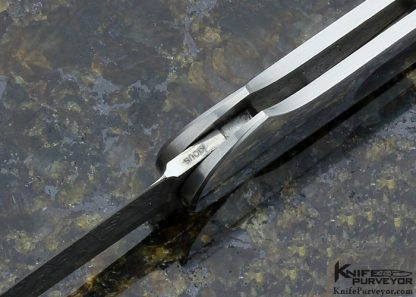 Joe Kious Custom Knife Mike Norris Damascus & Black Lip Tahitian Pearl Shell Interframe Spike Lockback with 14Kt Gold Toothpick - Image 6