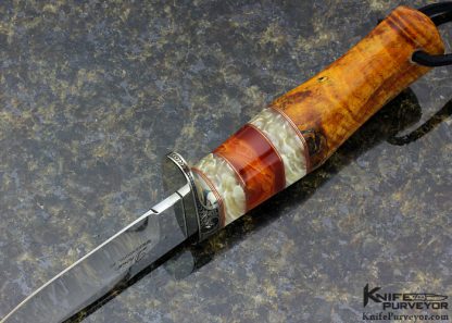 D' Alton Holder Custom Knife "Mitchell's Clip II" with Gold Maple Burl and Musk Ox and Red Amber Engraved by Bruce Shaw - Image 7