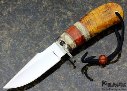 D' Alton Holder Custom Knife "Mitchell's Clip II" with Gold Maple Burl and Musk Ox and Red Amber Engraved by Bruce Shaw