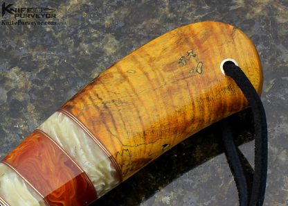 D' Alton Holder Custom Knife "Mitchell's Clip II" with Gold Maple Burl and Musk Ox and Red Amber Engraved by Bruce Shaw - Image 3