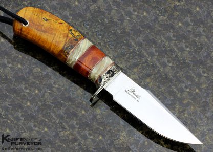 D' Alton Holder Custom Knife "Mitchell's Clip II" with Gold Maple Burl and Musk Ox and Red Amber Engraved by Bruce Shaw - Image 4