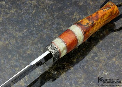 D' Alton Holder Custom Knife "Mitchell's Clip II" with Gold Maple Burl and Musk Ox and Red Amber Engraved by Bruce Shaw - Image 6