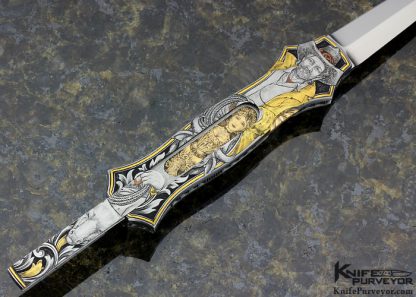 Joe Kious Custom Knife Double Pocket Locket Automatic "Cowboy & Indian" Engraved by Jon Robyn - Image 3