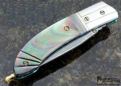 Stephen Olszewski Custom Knife Black Lip Tahitian Pearl, Silver & Damascus Spacer Linerlock - Image 4